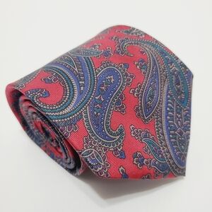 Burnham Necktie Red Paisley Pattern Men's Silk Neck Tie 56x3.5"